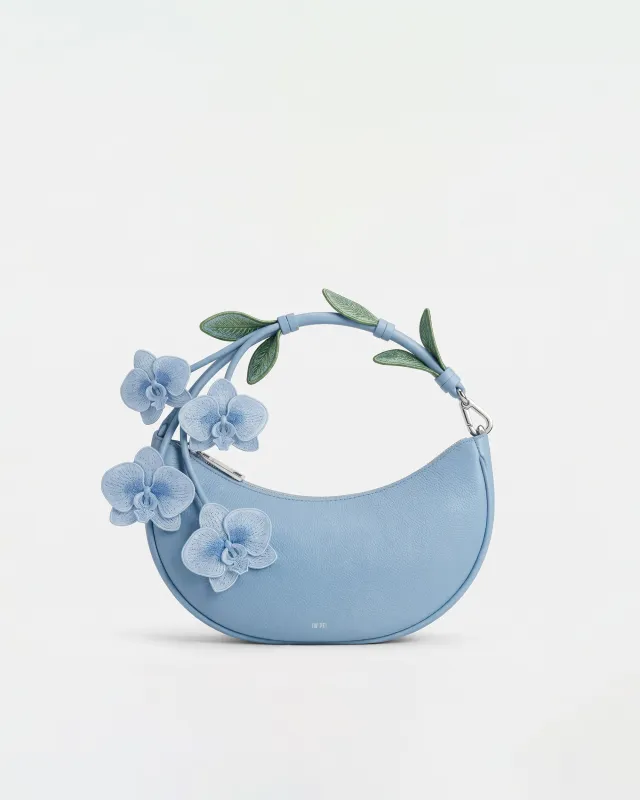 Carly Orchid 3D Embroidered Floral Crescent Top Handle - Light Blue made by JW PEI