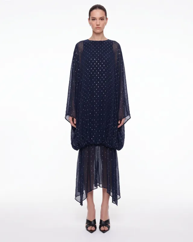 Embellished Sheer Balloon-Hem Maxi Dress - Navy made by JW PEI