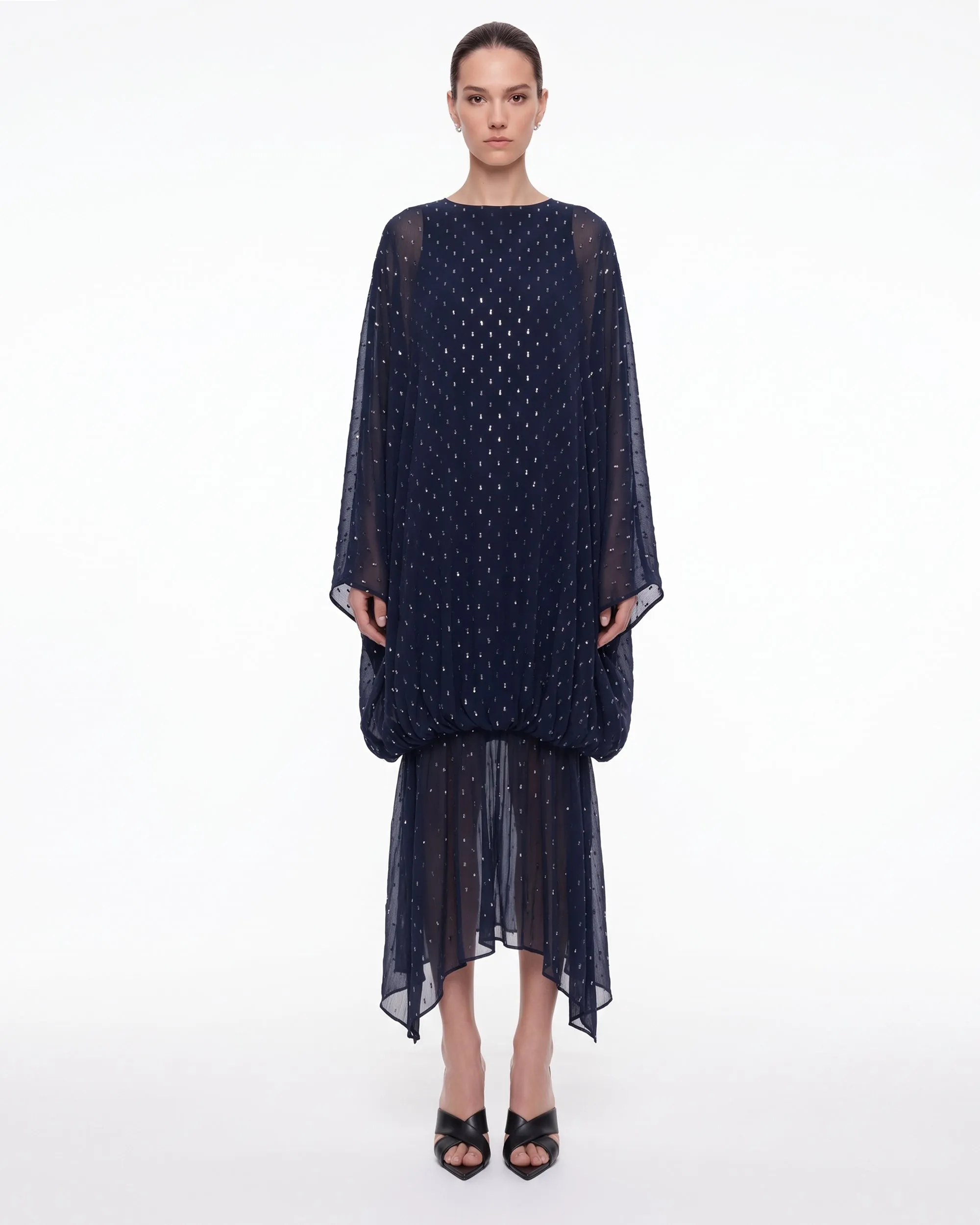 Embellished Sheer Balloon-Hem Maxi Dress - Navy sold by JW PEI