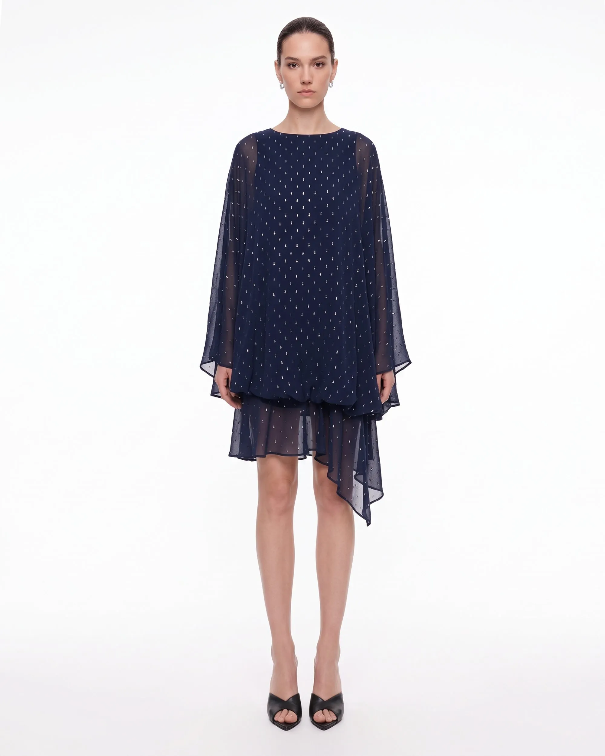 Embellished Sheer Balloon-Hem Maxi Dress - Navy sold by JW PEI product image thumbnail 2