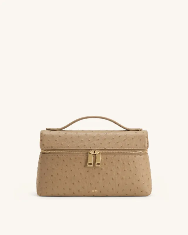 Thea Faux Ostrich Top Handle Bag - Camel Brown made by JW PEI