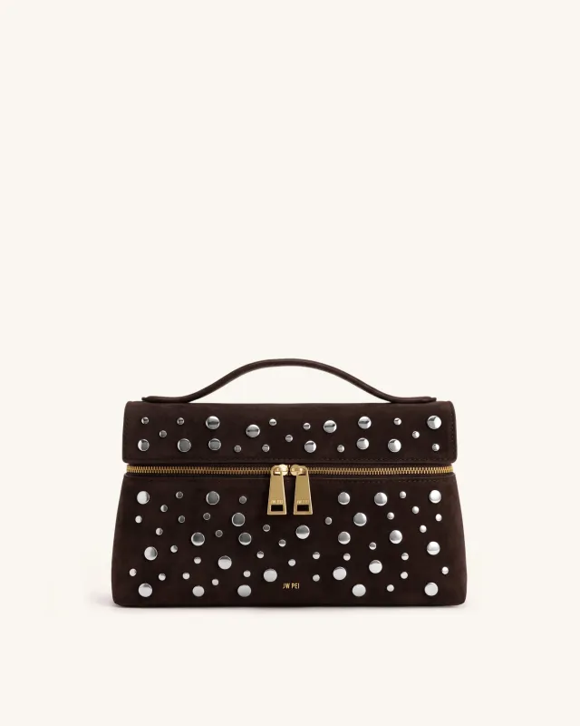 Thea Faux Suede Studded Top Handle Bag - Dark Caramel made by JW PEI