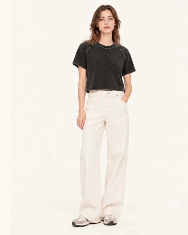Distressed Raglan Cropped Tee - Faded Obsidian made by JW PEI