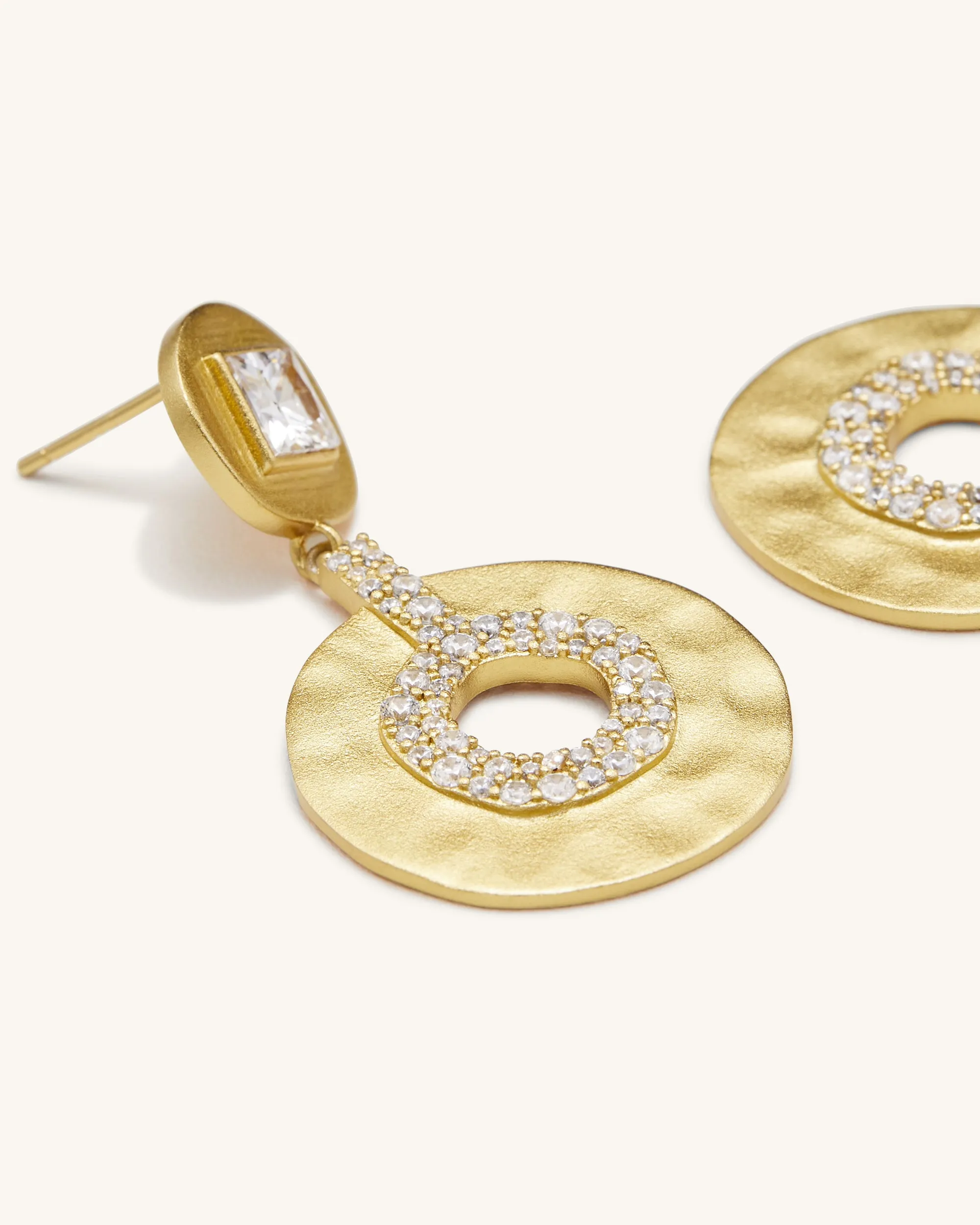 Geometrical Openwork Small Round Earrings - 18ct Gold Plated & White Zircon sold by JW PEI product image thumbnail 2