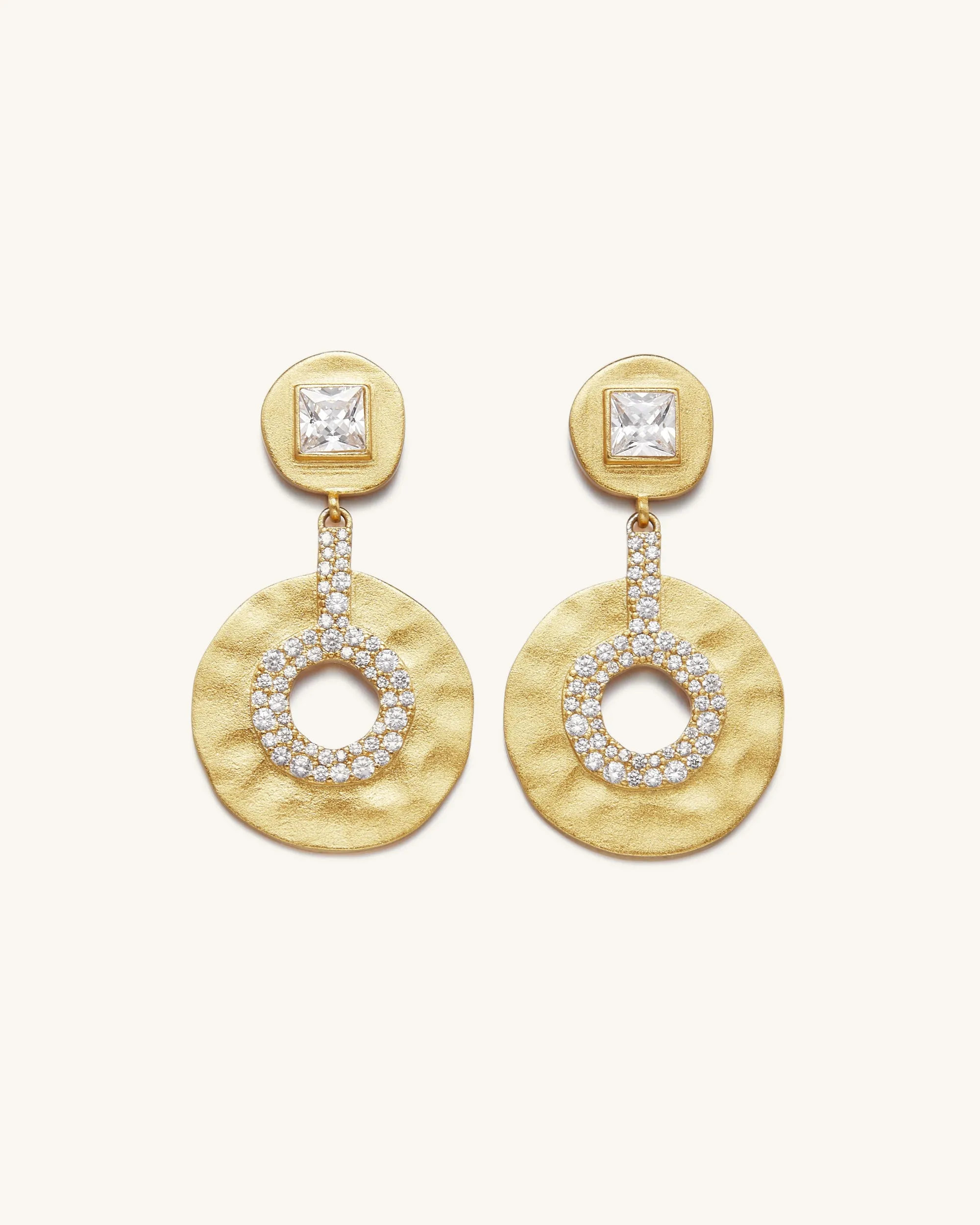 Geometrical Openwork Small Round Earrings - 18ct Gold Plated & White Zircon sold by JW PEI