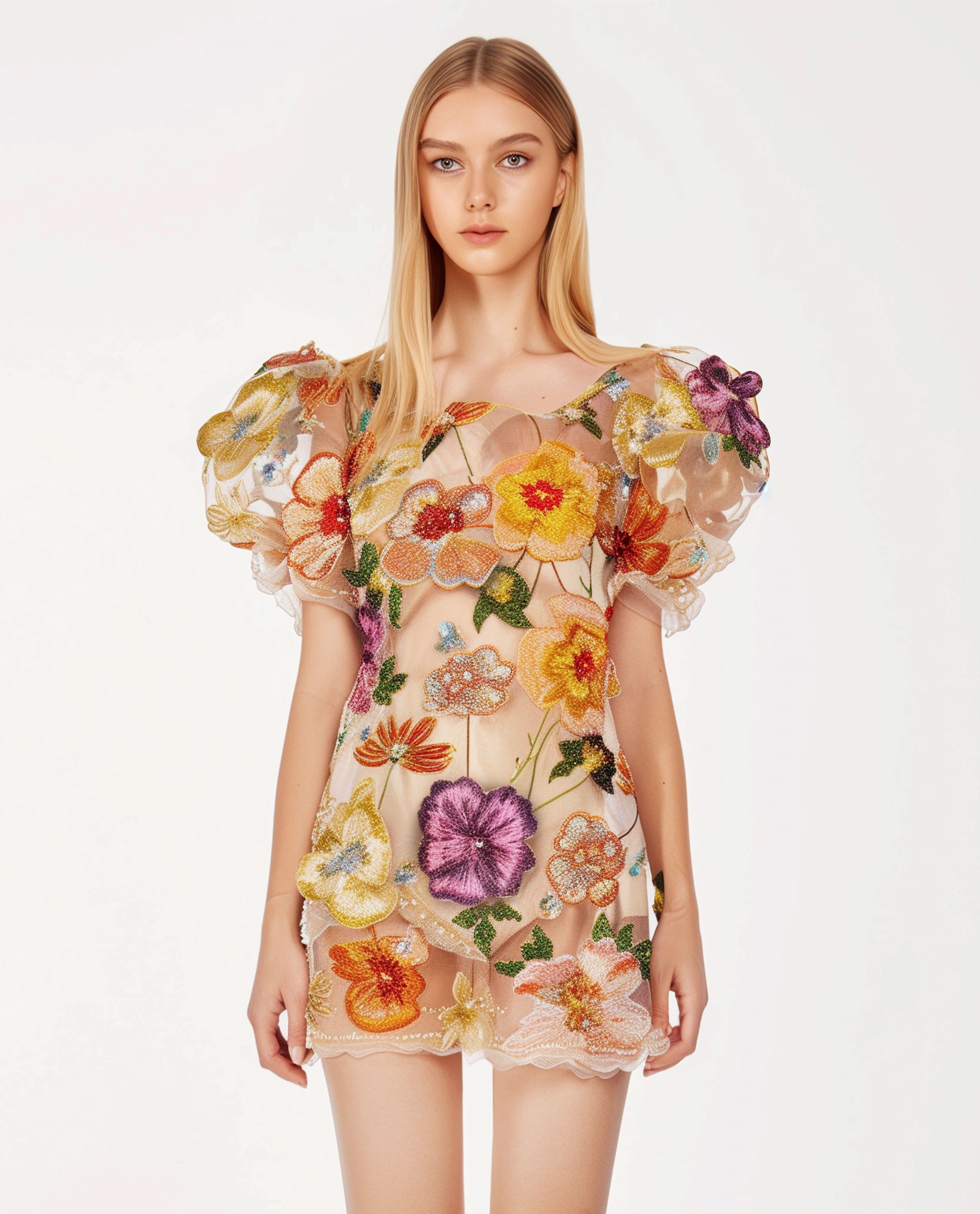 Apricot lined floral embroidered dress sold by JW PEI
