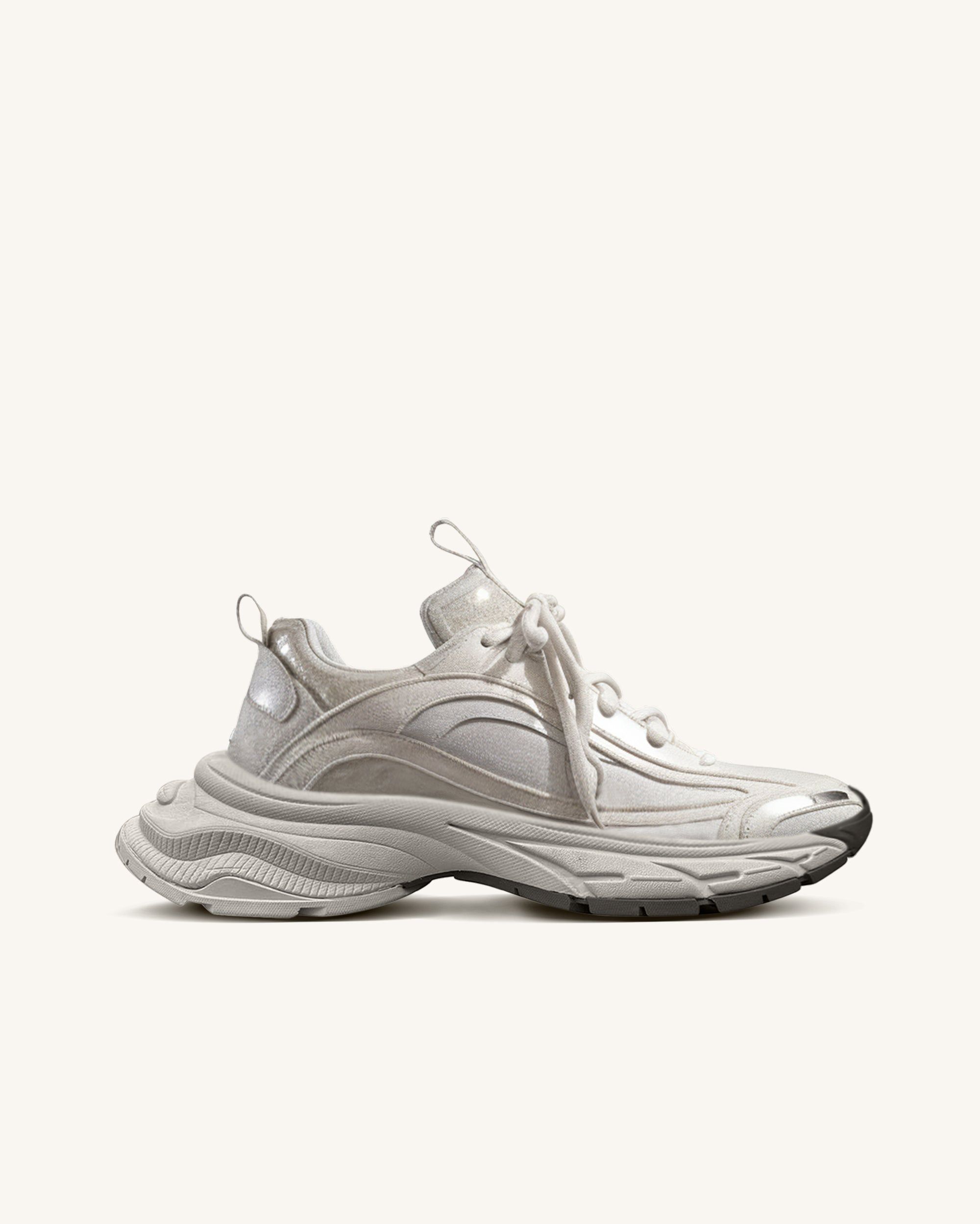 Samantha Lace-up Sneakers - Silver White sold by JW PEI