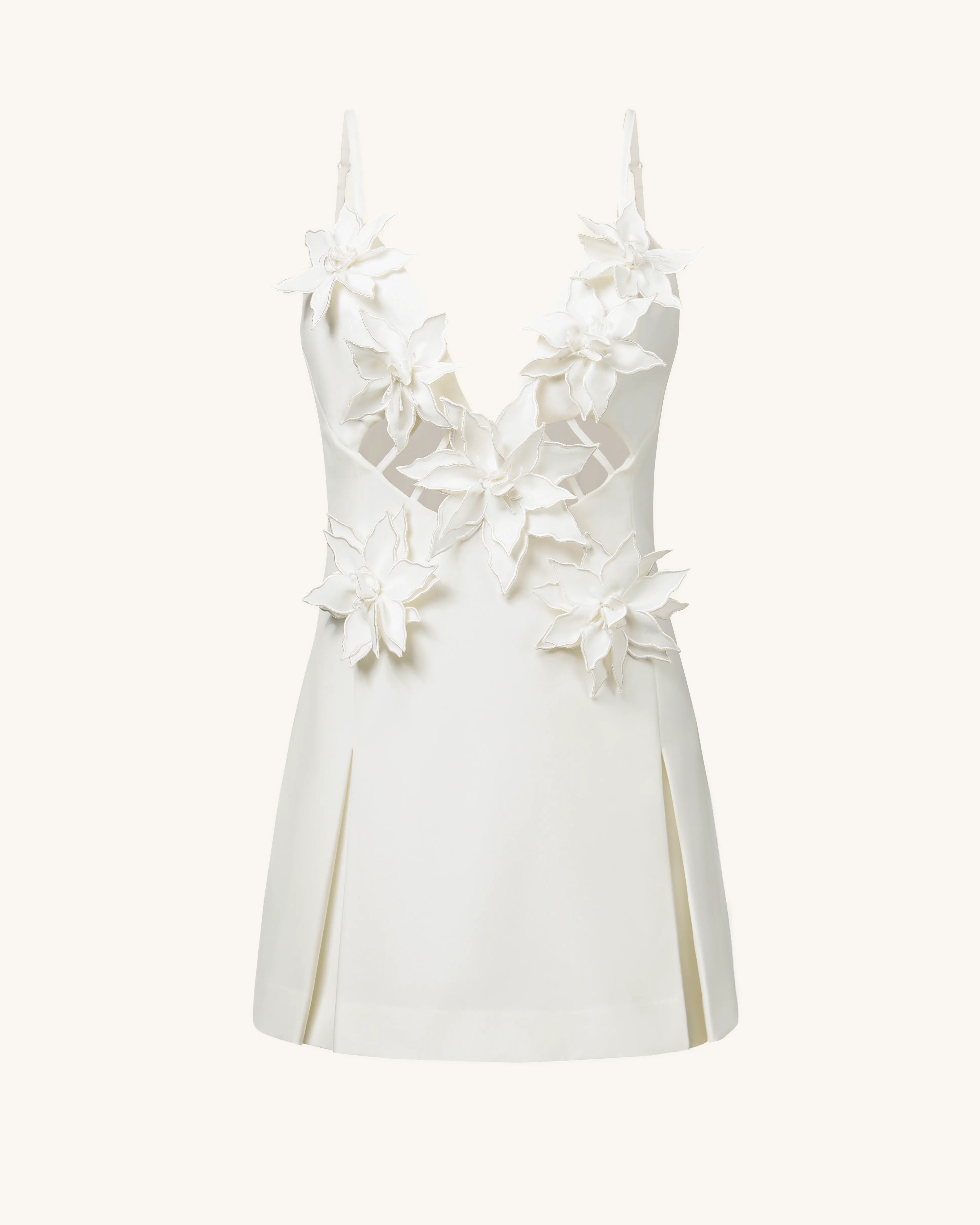 Yuliya White Floral Embellishment V-neckline Mini Dress - White sold by JW PEI