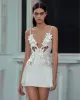 Yuliya White Floral Embellishment V-neckline Mini Dress - White sold by JW PEI