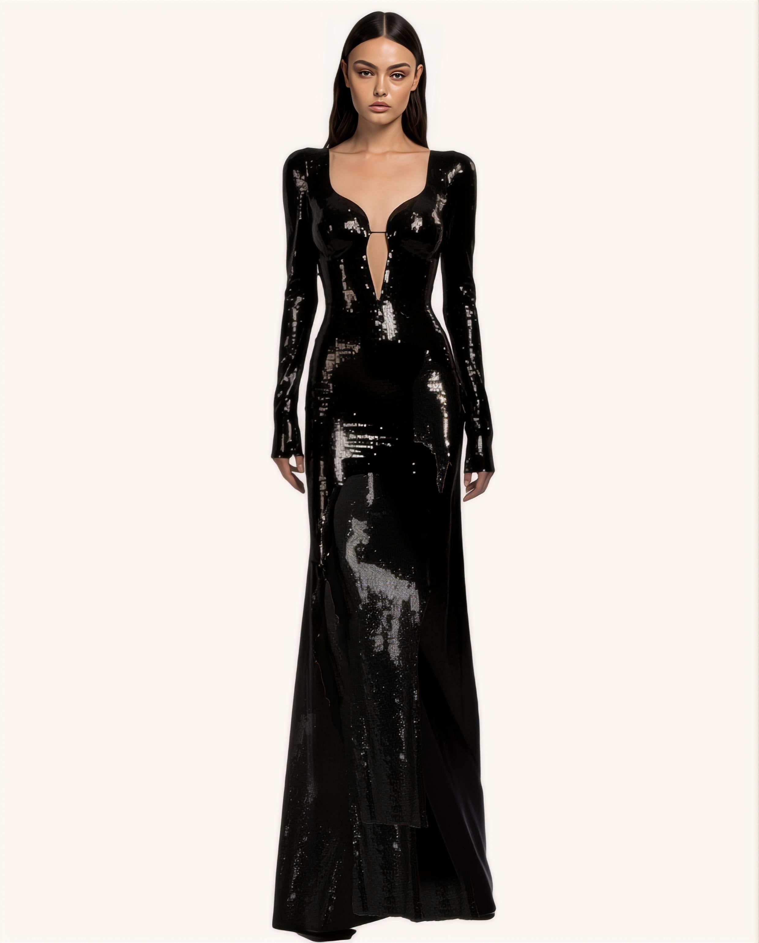 Ailani Black Sequined Maxi Dress sold by JW PEI