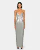 Ayliua Sweetheart-Neckline Rhinestones Embellished Silver Long Dress - Silver sold by JW PEI
