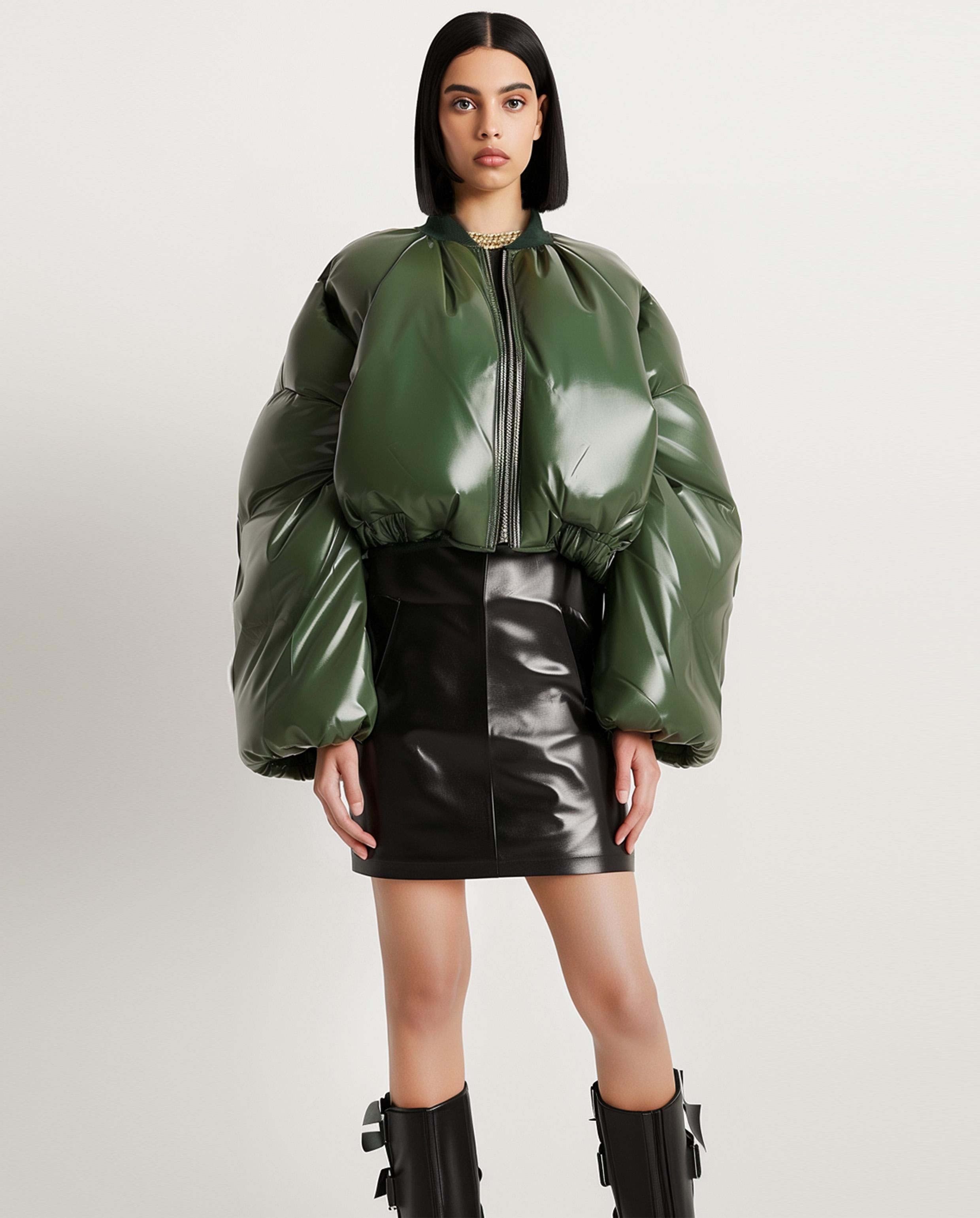 Dark Green Puffed Bomber Jacket sold by JW PEI