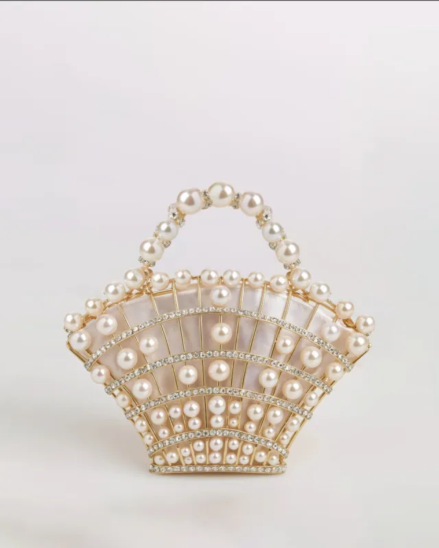 Alice Pearl Basket Handbag - White sold by JW PEI