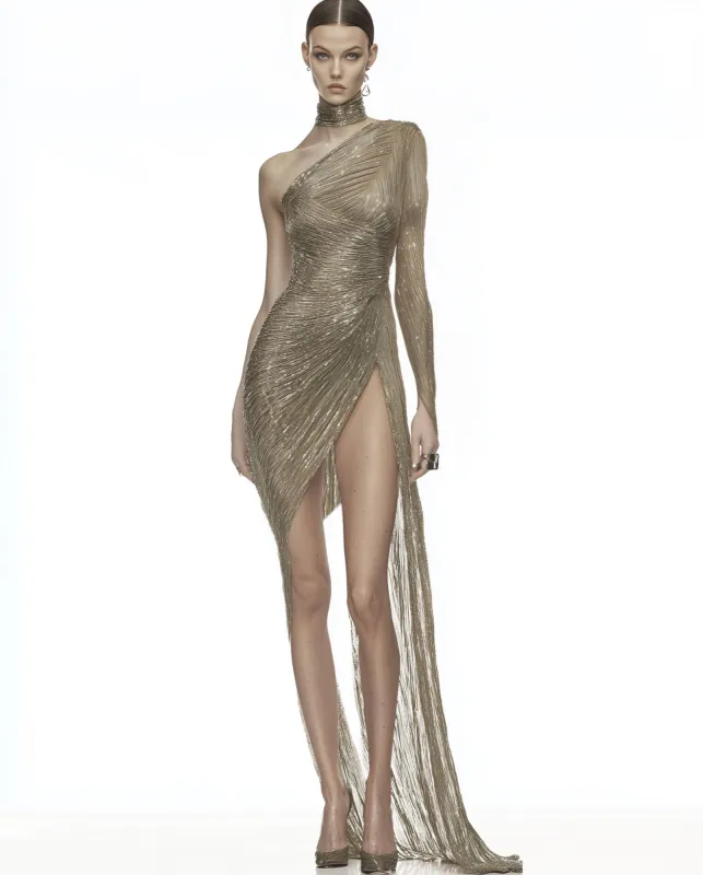 Mia Asymmetric Sparkling Gown - Gold sold by JW PEI