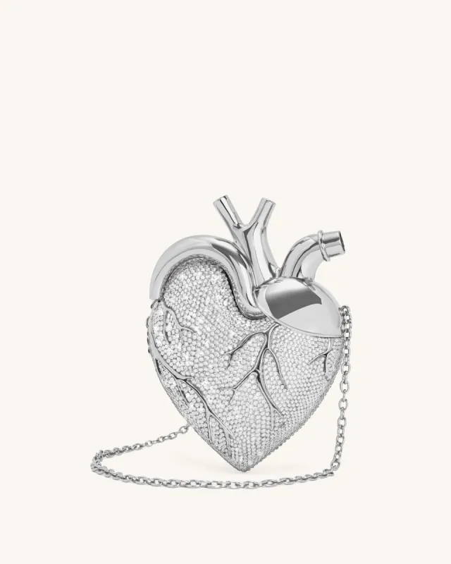 Maren Artificial Crystal Heart Shaped Bag - Silver sold by JW PEI