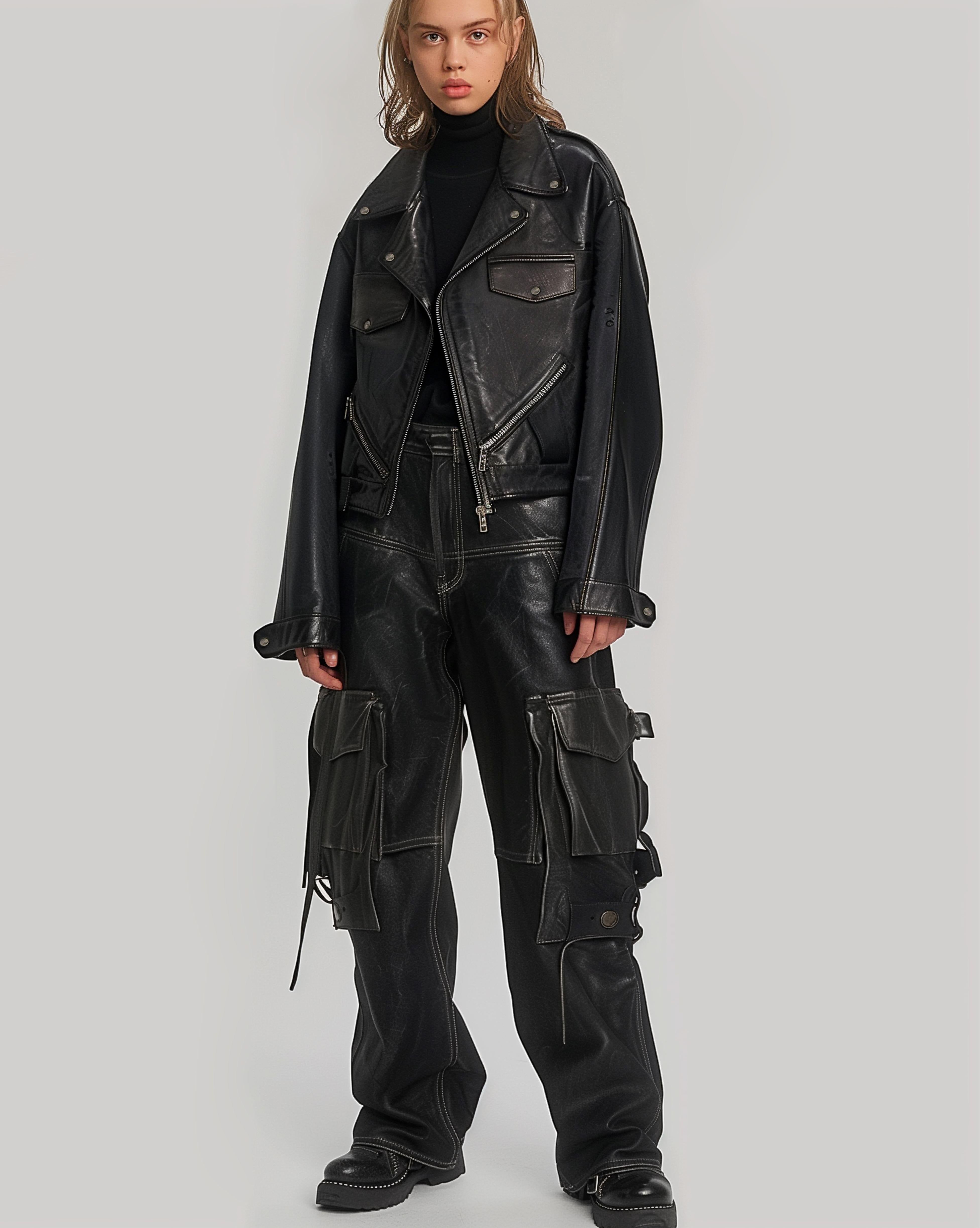 Black Faux Leather Biker Jacket sold by JW PEI