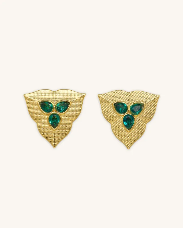 Leaf Earrings - 18ct Gold Plated & Dark Green Zircon sold by JW PEI