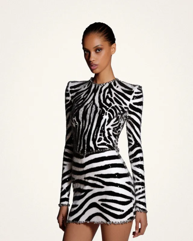 Chic Zebra Sequin Dress - Black & White sold by JW PEI