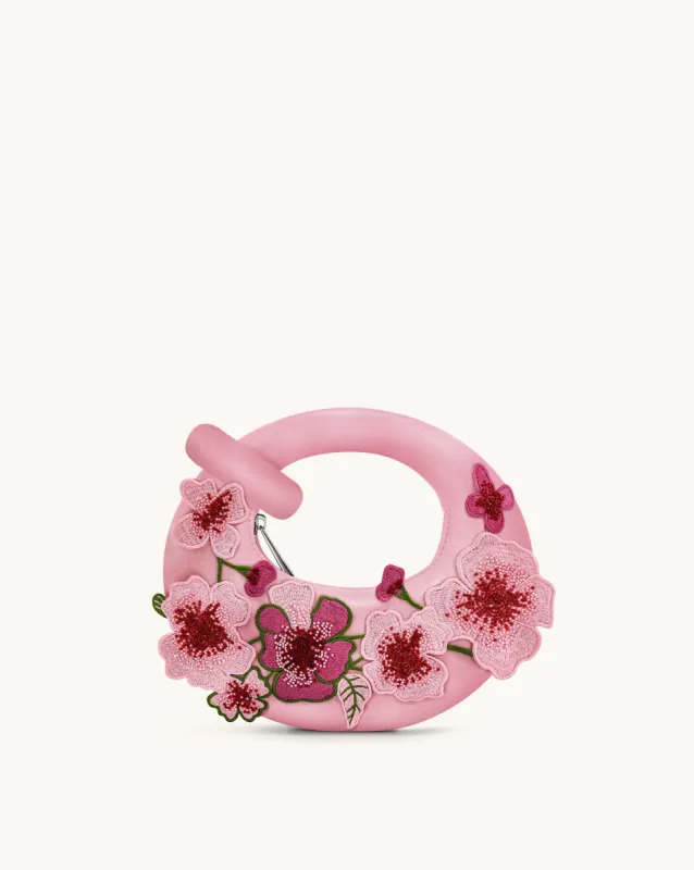Abacus Embroidered Floral Mini Top Handle Bag - Pink sold by JW PEI