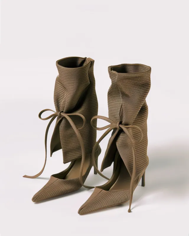 Sophia Satin Wrapped Stiletto Boots - Brown sold by JW PEI