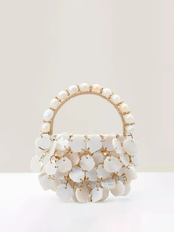 Sophia Pearl Handle Evening Bag - White sold by JW PEI