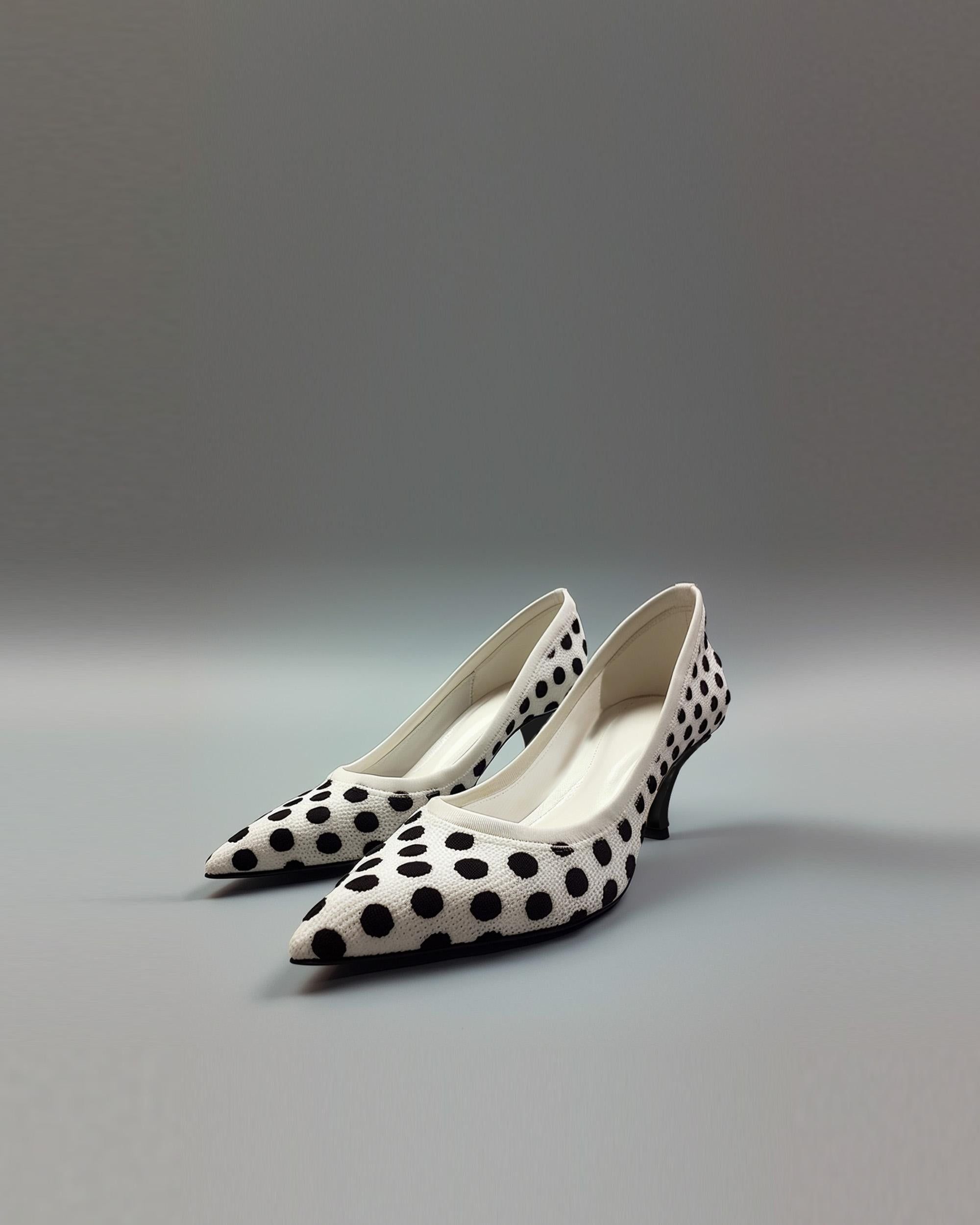 Olka Dots Print Fly-Knit Pumps-White sold by JW PEI