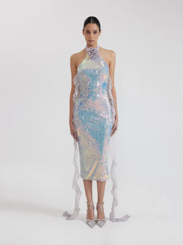 Iridescent Sequin Halter Dress - Multicolor sold by JW PEI