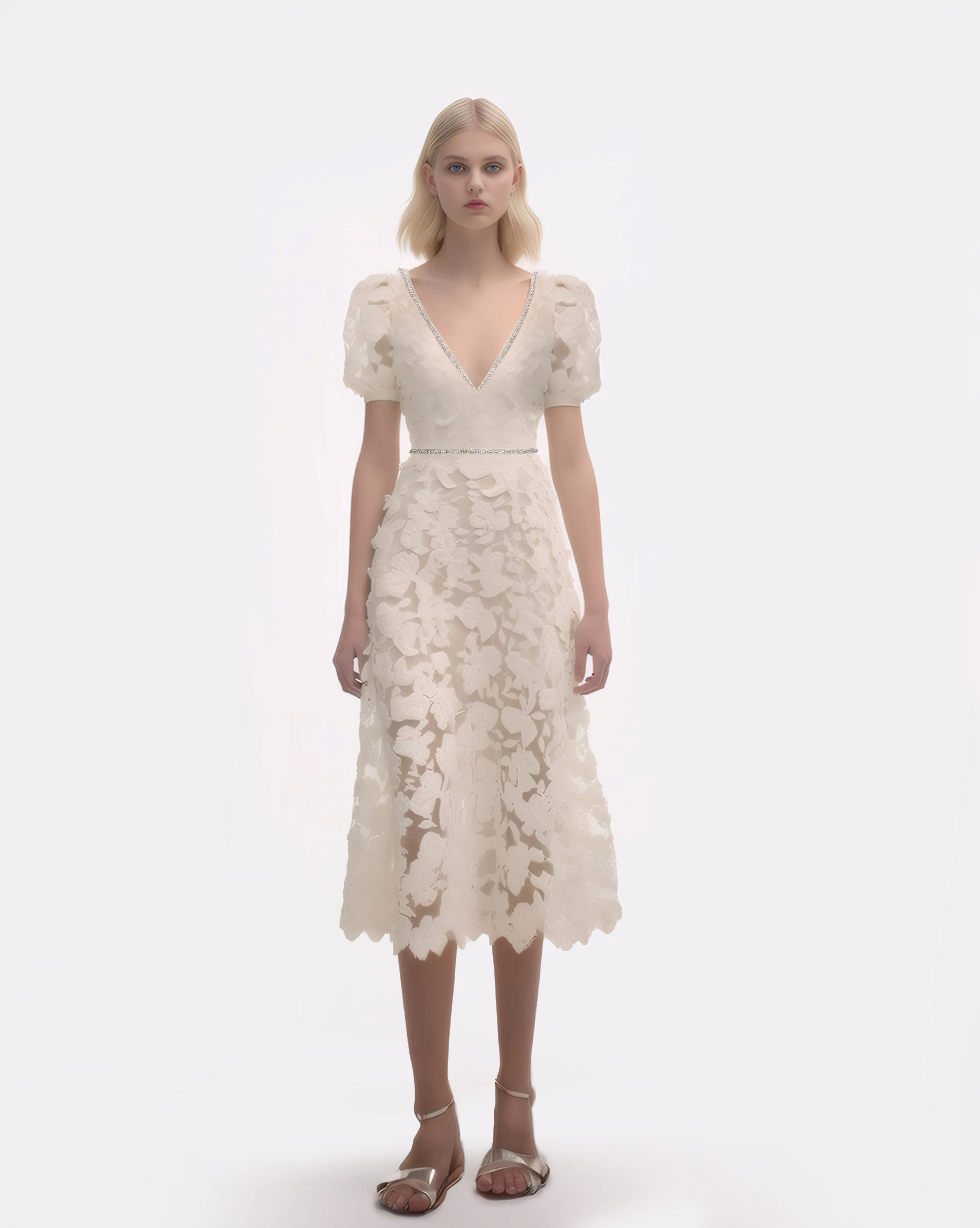 White Floral Midi Dress - White sold by JW PEI