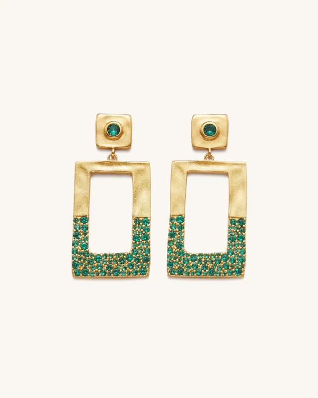 Geometrical Openwork Rectangle Earrings - 18ct Gold Plated & Green Nano sold by JW PEI