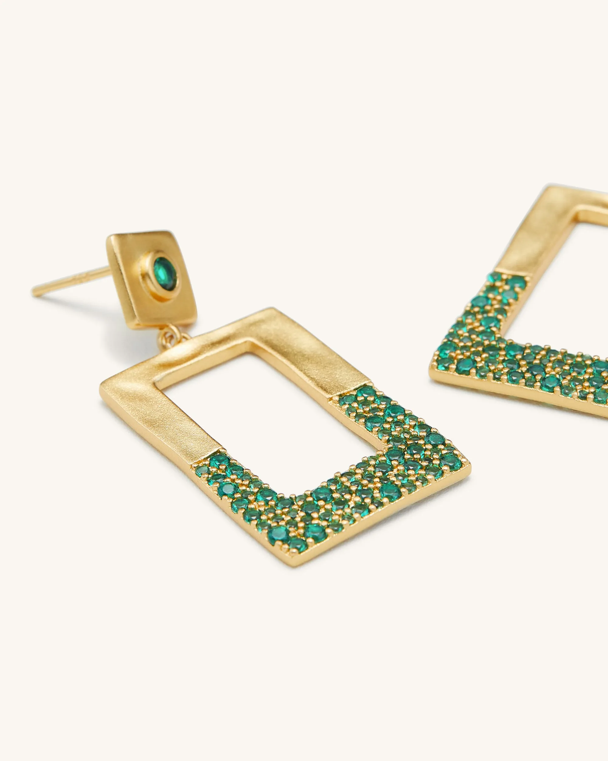 Geometrical Openwork Rectangle Earrings - 18ct Gold Plated & Green Nano sold by JW PEI product image thumbnail 2