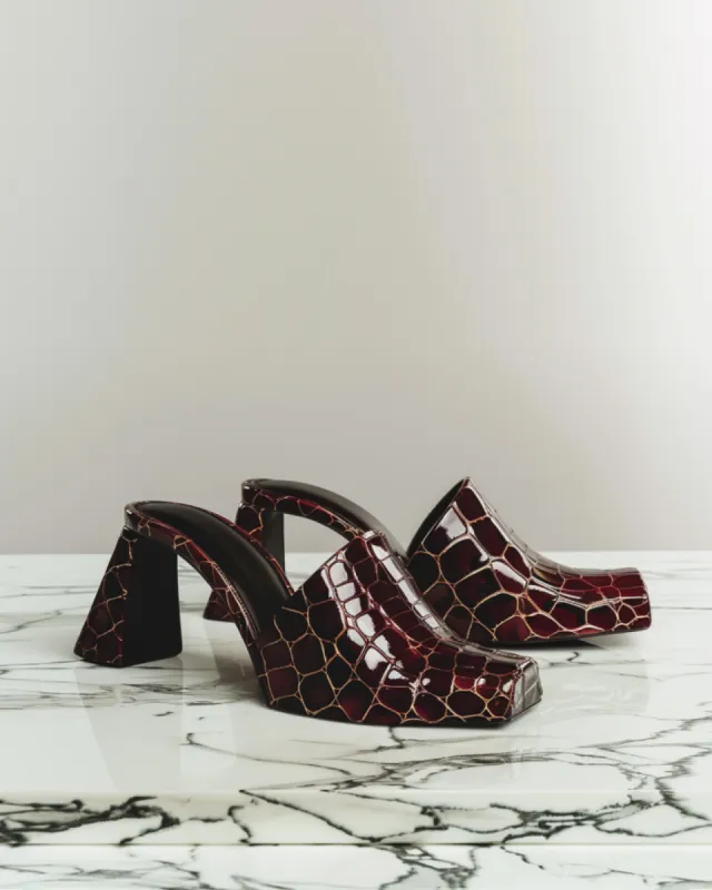 Patent Leather Crocodile Pattern Heels - Brown sold by JW PEI
