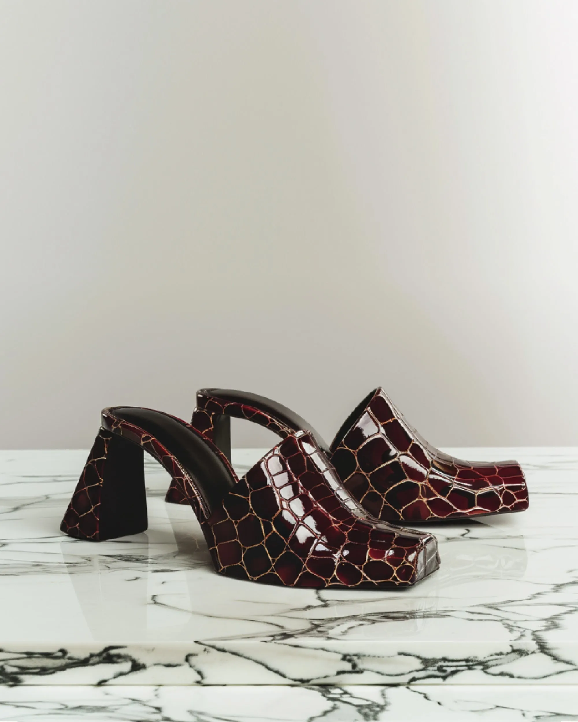 Patent Leather Crocodile Pattern Heels - Brown sold by JW PEI