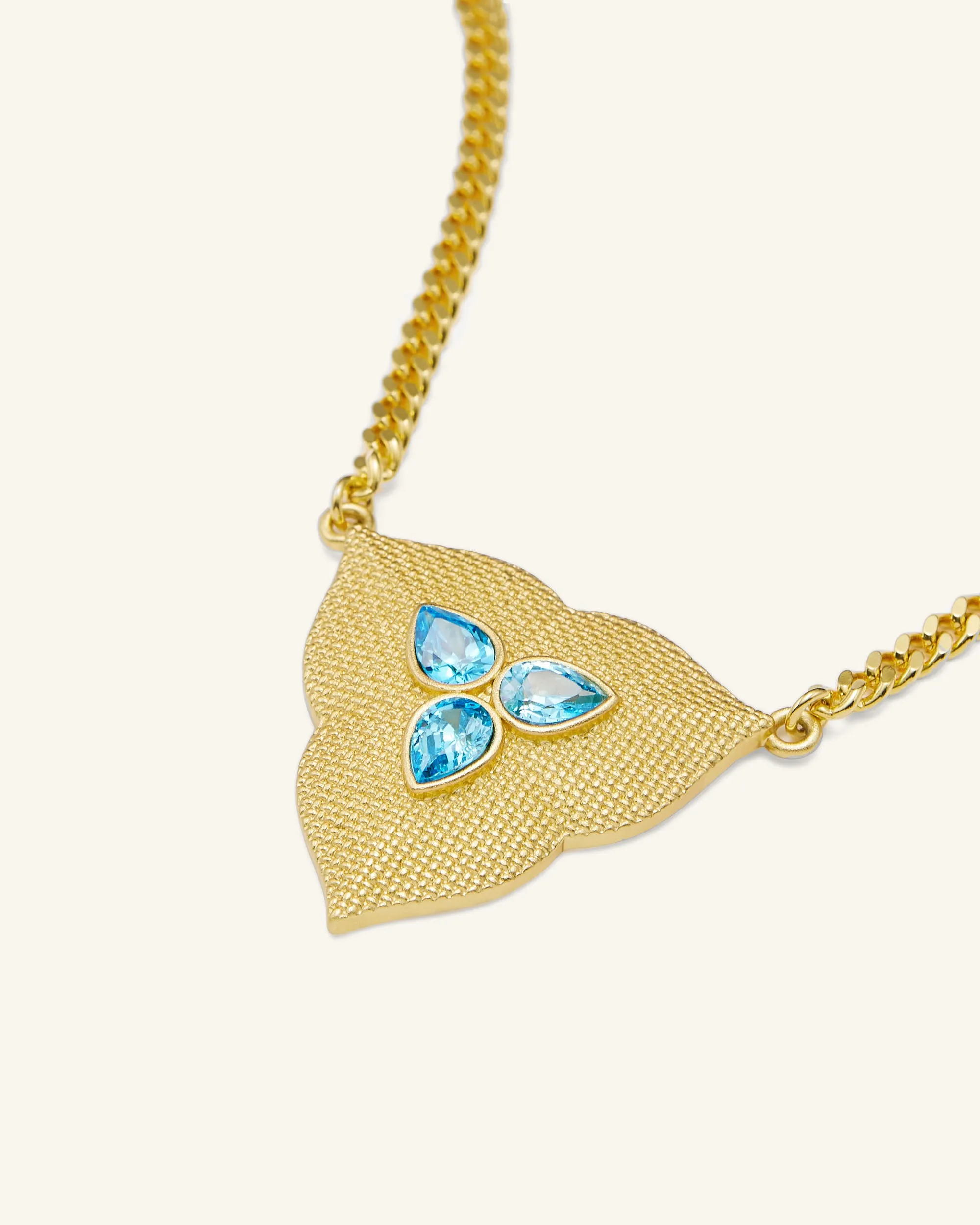 Leaf Pendant Necklace - 18ct Gold Plated & Aquamarine Zircon sold by JW PEI