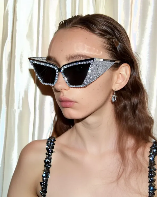 Isla Crystal Cat-Eye Sunglasses - Silver sold by JW PEI