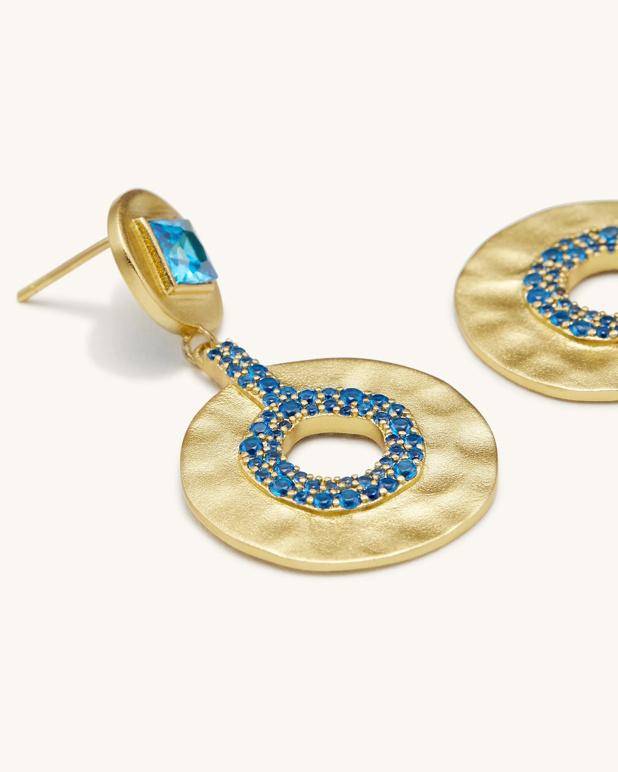 Geometrical Openwork Small Round Earrings- 18ct Gold Plated & Deep Sea Blue Zircon sold by JW PEI product image thumbnail 2