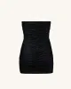 Bailee Black Floral Applique And Ruched Tube Mini Dress - Black sold by JW PEI