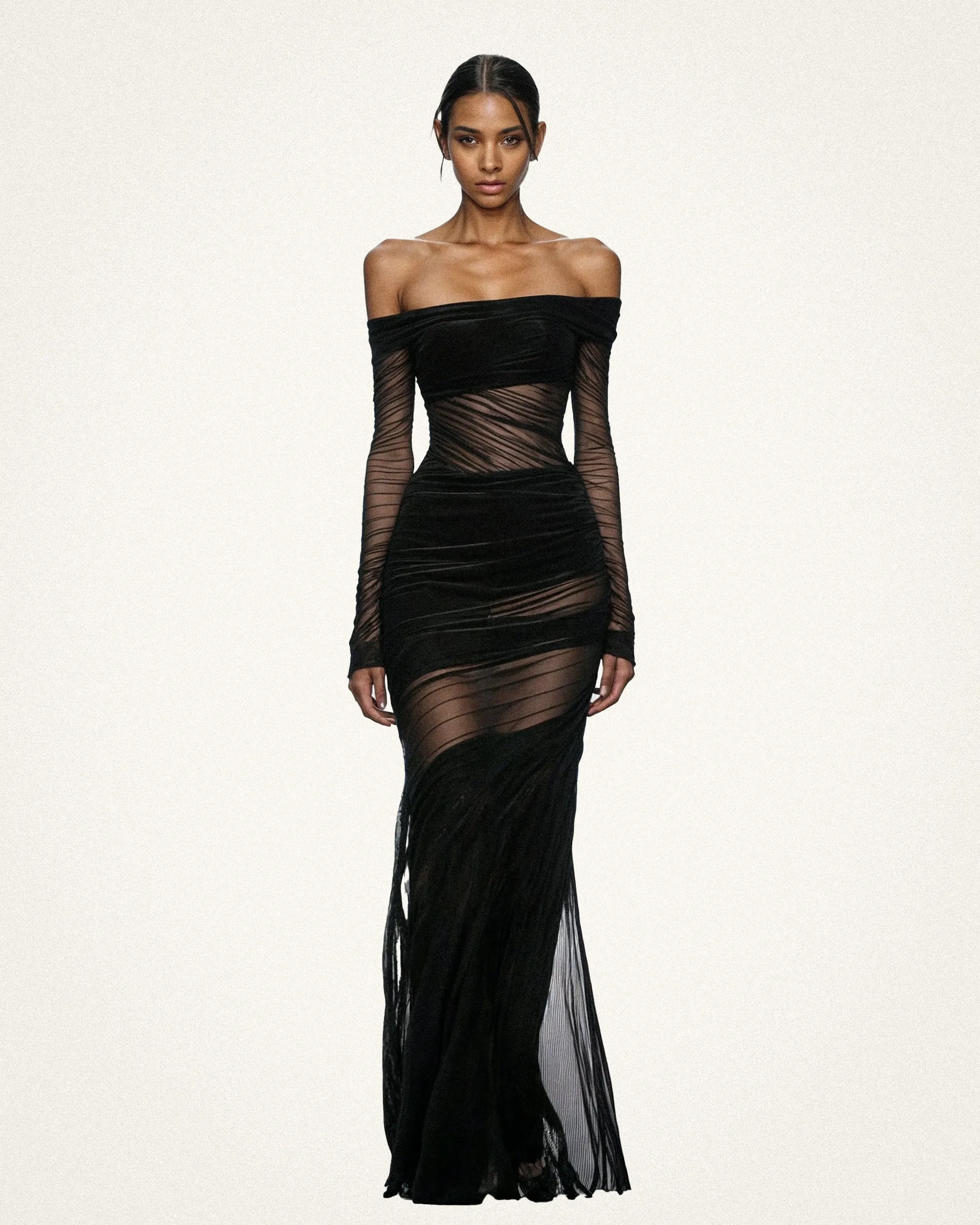 Aurora Off-Shoulder Sheer Dress - Black sold by JW PEI