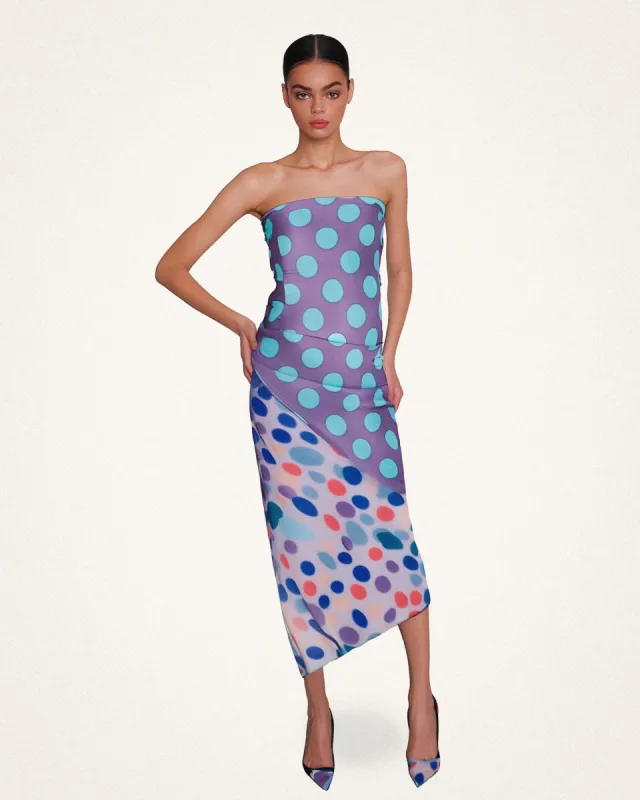 Sophia Polka Dot Strapless Mesh Dress - Multicolor sold by JW PEI