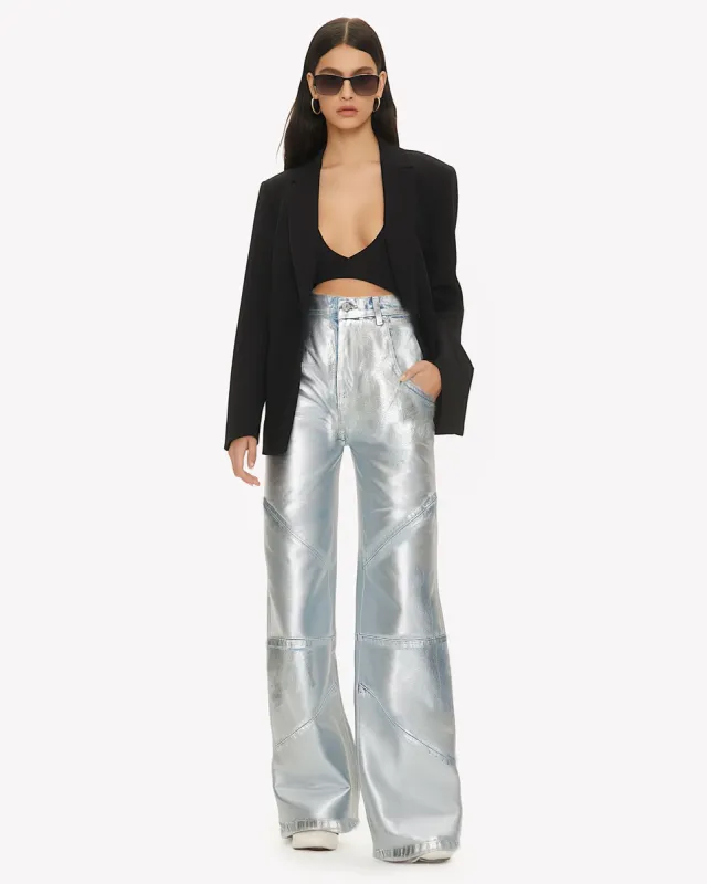 Metallic Wide-Leg Jeans - Silver sold by JW PEI