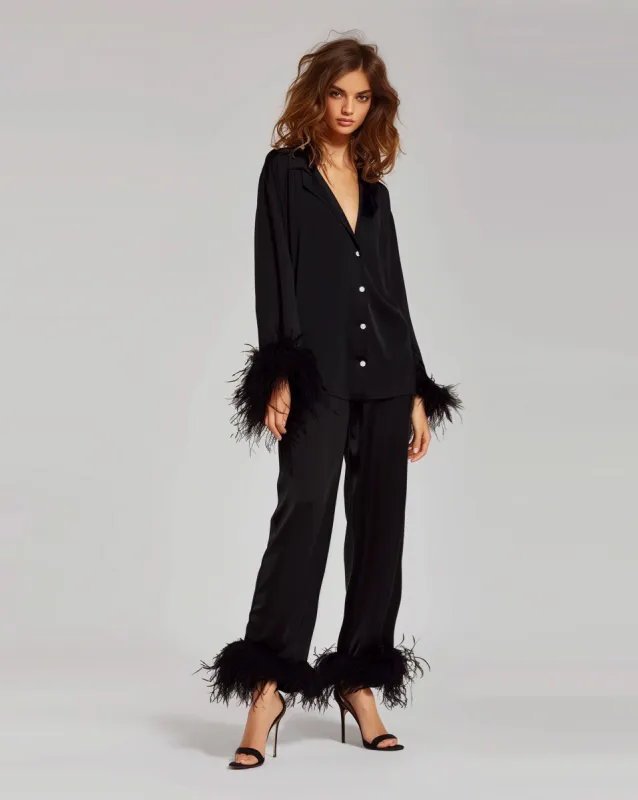 Black  Feather Detail Pajama Set sold by JW PEI