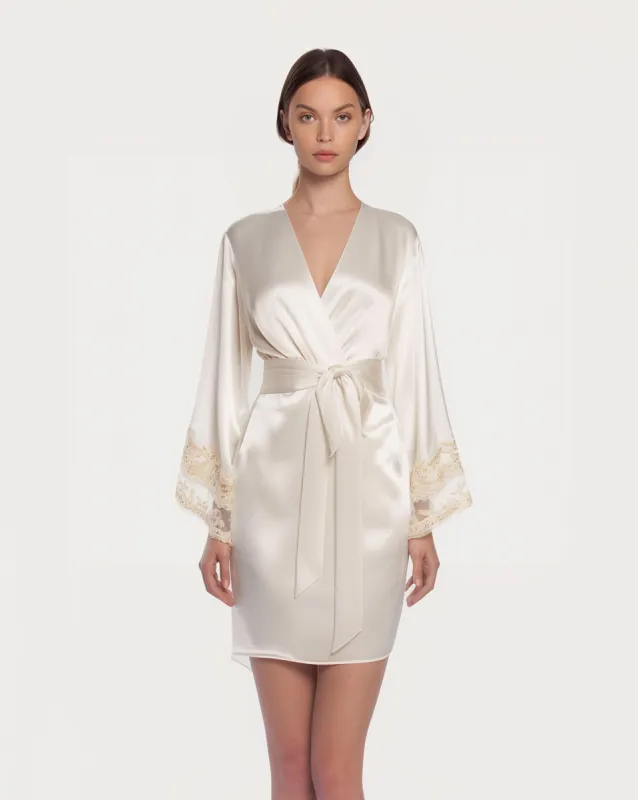 White Silk Satin Short Robe sold by JW PEI
