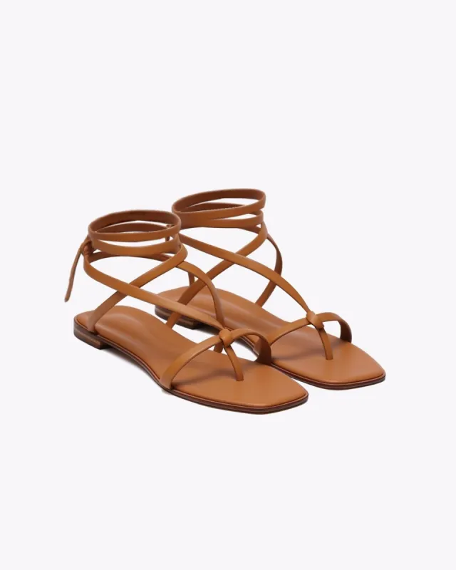 Toe-hold Straps Leather Sandals-Brown sold by JW PEI