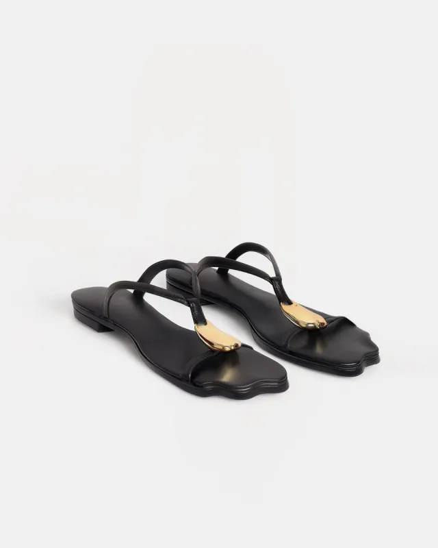Metalic Buckle Thong Sandals -Black sold by JW PEI