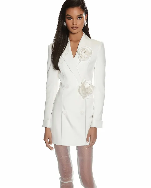 White Body-hugging Rosette Applique Blazer sold by JW PEI