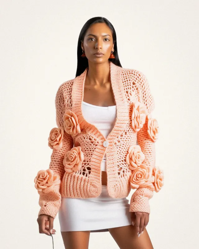 Glamorous Peach Flower Cardigan - Peach sold by JW PEI
