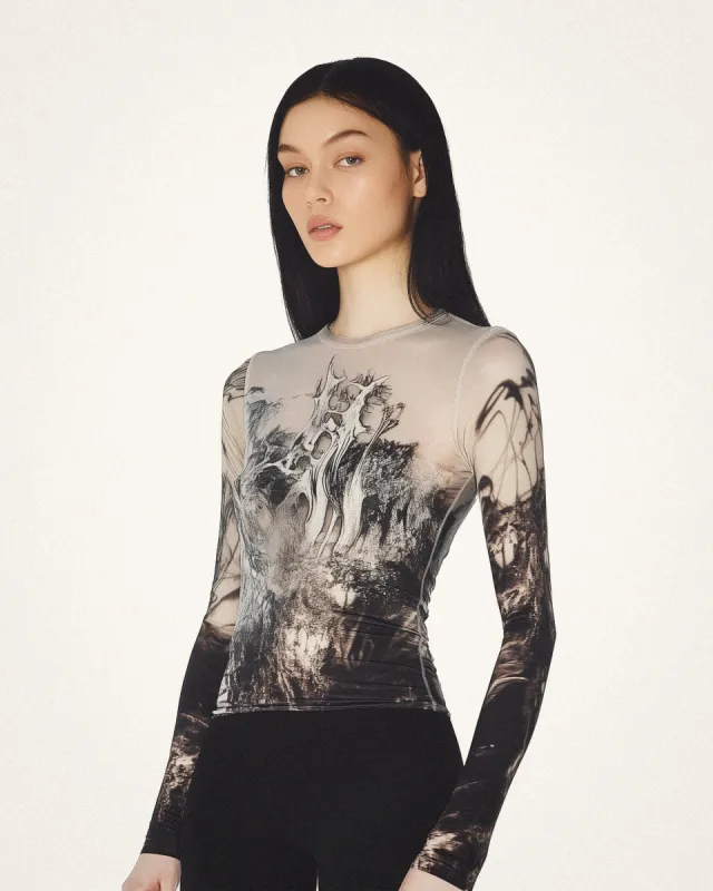 Isabella Mesh Long Sleeve Top - Black & White sold by JW PEI