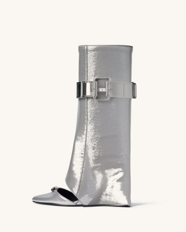 Metallic High Heel Boots - Silver sold by JW PEI