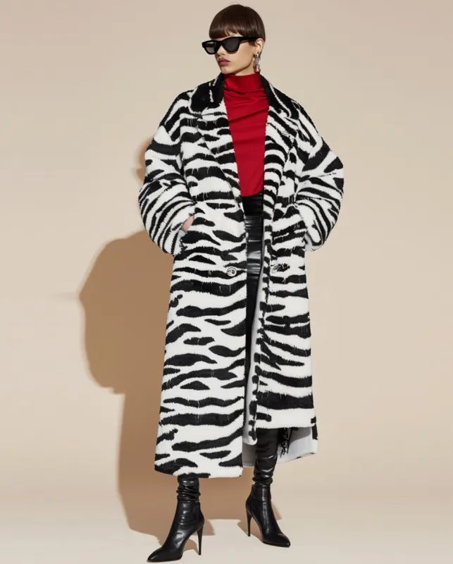 Zoe Zebra Print Faux Fur Coat - Black/White sold by JW PEI
