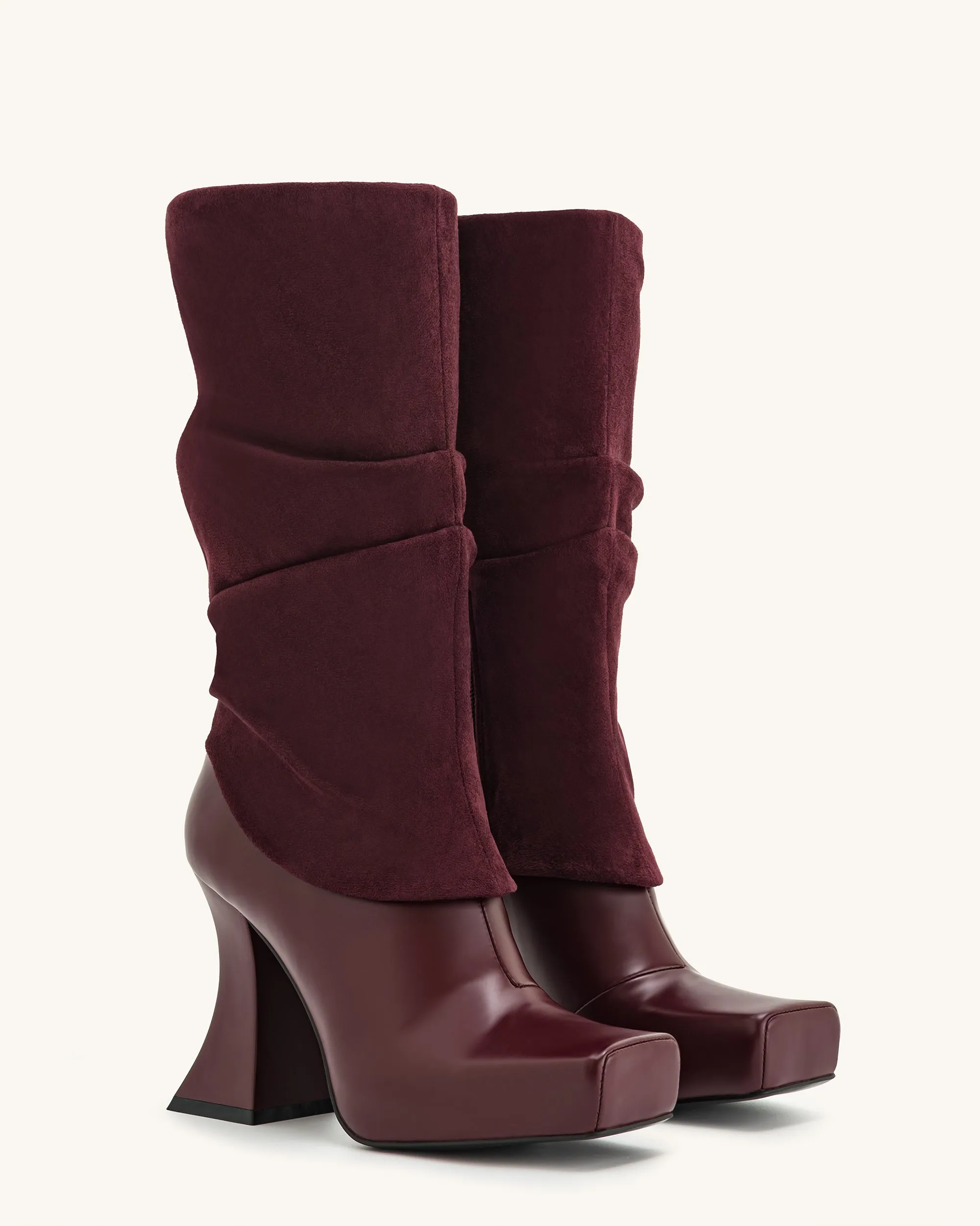 Reyna Square Toe Platform Knit Boots - Claret Red sold by JW PEI