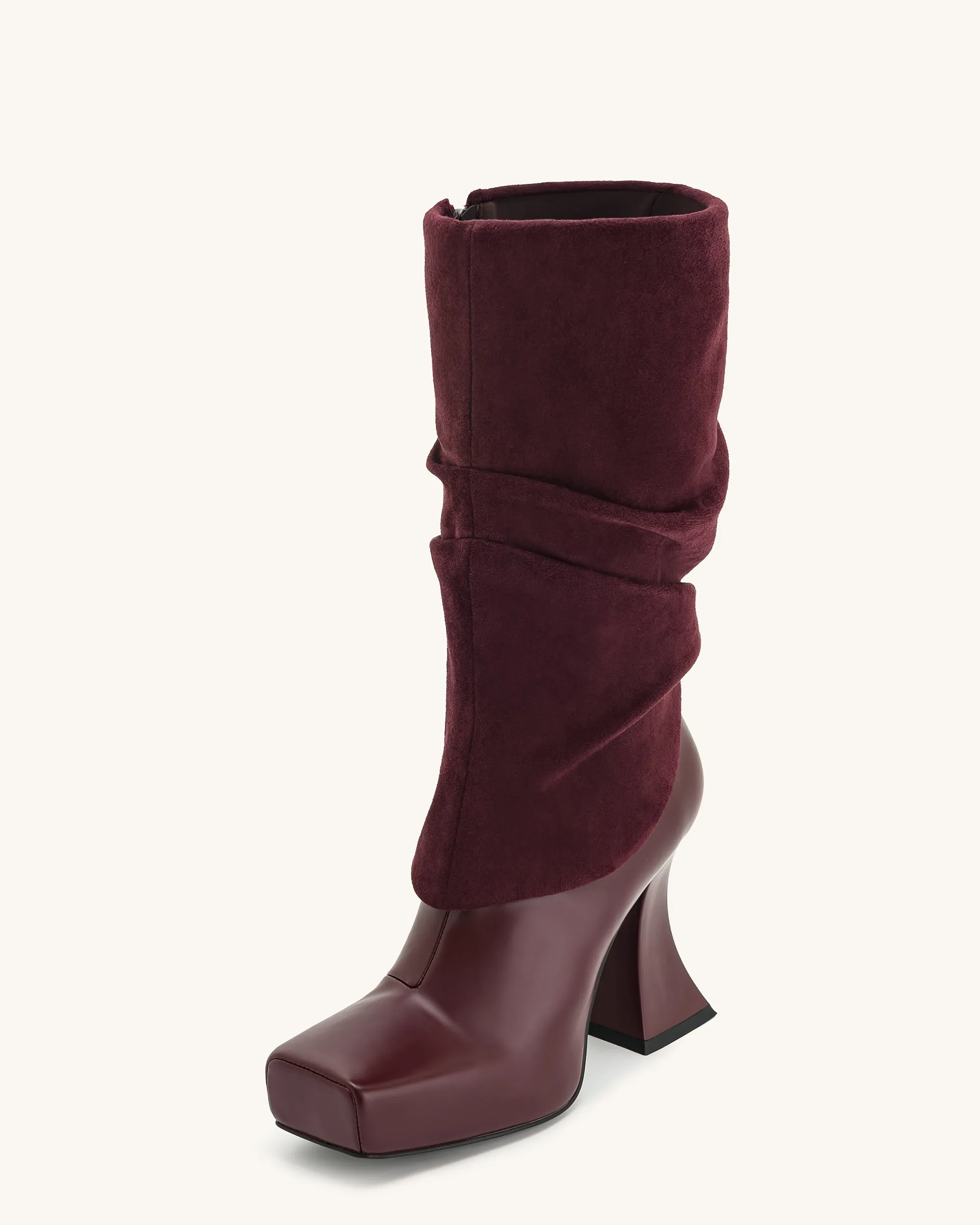 Reyna Square Toe Platform Knit Boots - Claret Red sold by JW PEI product image thumbnail 4